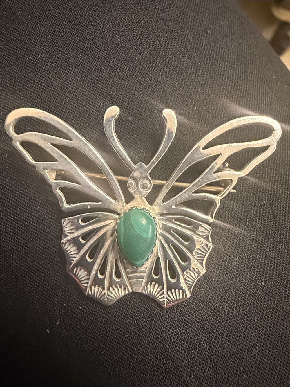 Sterling-Style Butterfly Brooch with Green Stone